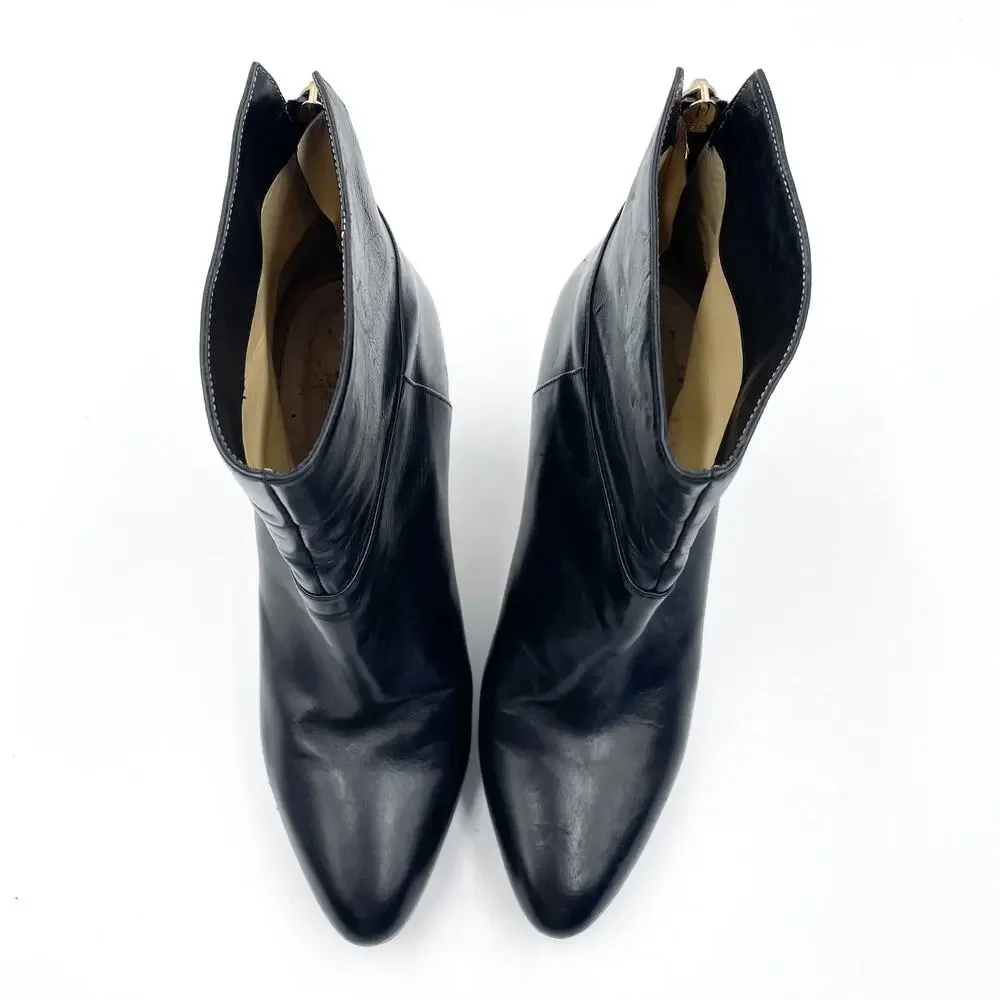 Jimmy Choo Ankle Booties Black‎ Leather Stiletto Heels Boots Sz 37.5 / 7.5
